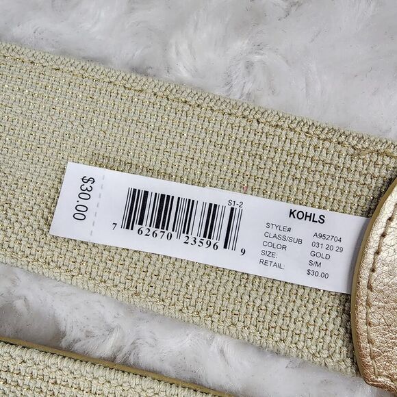 Kohl's Gold Tooled Wide Stretch Belt Size S/M - Picture 3 of 9